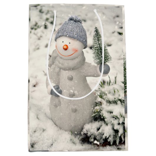 Sac Cadeau Moyen Joie de Noël avec Snowman souriant (Devant)