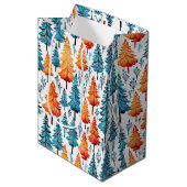 Sac Cadeau Moyen Joli Aquarelle Arbres de Noël (Devant Angle)
