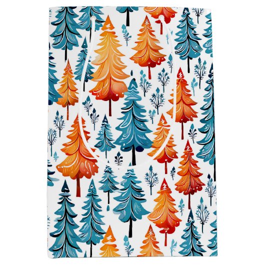 Sac Cadeau Moyen Joli Aquarelle Arbres de Noël (Devant)