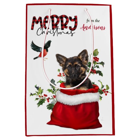 Sac Cadeau Moyen Joli berger allemand Chien chiot Noël (Devant)