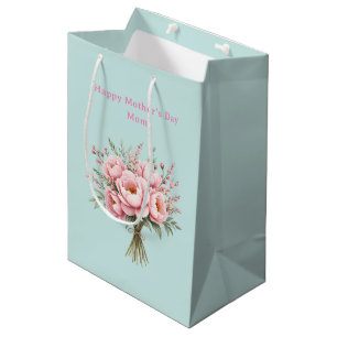 Sac Cadeau Moyen Joli bouquet de fleurs de pivoine rose pour la fêt