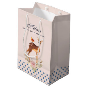 Sac Cadeau Moyen Joli Brown avec des oiseaux et des Roses