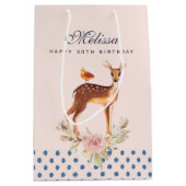 Sac Cadeau Moyen Joli Brown avec des oiseaux et des Roses (Devant)