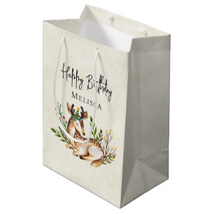 Sac Cadeau Moyen Joli Cerf Aquarellé Pose En Bas Boho Anniversaire