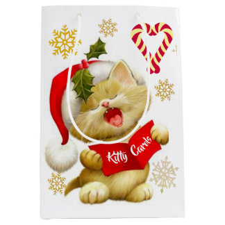 Sac Cadeau Moyen Joli Chatons Chantant des Chansons de Noël