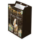 Sac Cadeau Moyen Joli cheval et fleurs Bois rustique Anniversaire (Devant Angle)