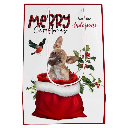 Sac Cadeau Moyen Joli Chihuahua Chiot Chien Chiot Brown Noël (Dos)