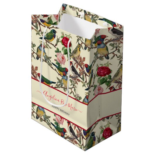 Sac Cadeau Moyen Joli Chintzy Victorian Scrapbook Bird Design (Devant Angle)