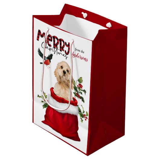 Sac Cadeau Moyen Joli Cocker Spaniel Puppy Noël (Devant Angle)