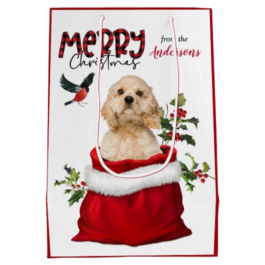 Sac Cadeau Moyen Joli Cocker Spaniel Puppy Noël (Dos)