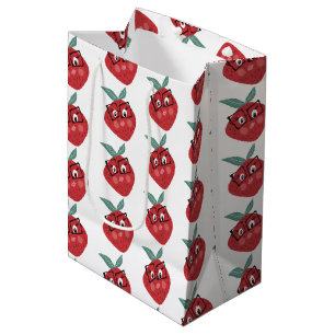 Sac Cadeau Moyen Joli dessin animé de fraise dessiné à la main
