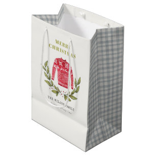 Sac Cadeau Moyen Joli feuillage rouge vert moche doux Noël hiver