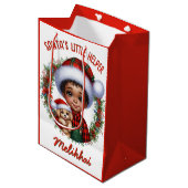 Sac Cadeau Moyen Joli garçon afro-américain avec Noël chiot (Devant Angle)