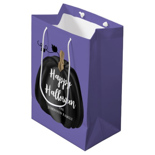 Sac Cadeau Moyen Joli Halloween Citrouille de script mou violet (Devant Angle)
