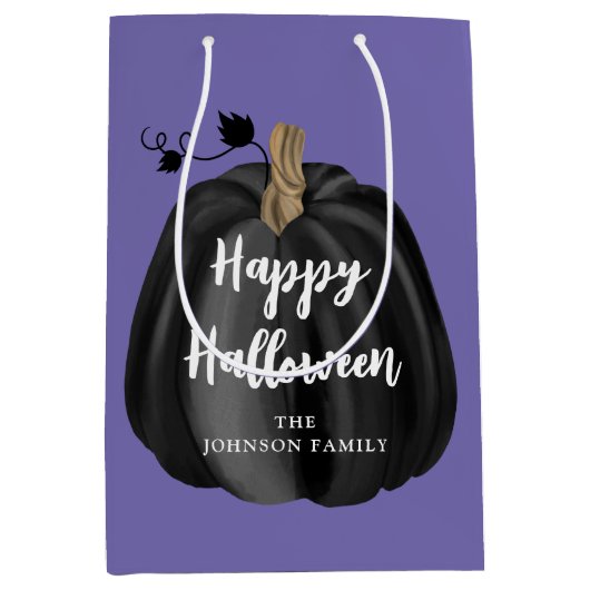 Sac Cadeau Moyen Joli Halloween Citrouille de script mou violet (Devant)