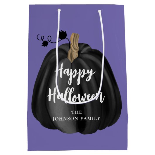 Sac Cadeau Moyen Joli Halloween Citrouille de script mou violet (Dos)