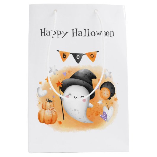 Sac Cadeau Moyen Joli Halloween Little Boo Orange (Devant)
