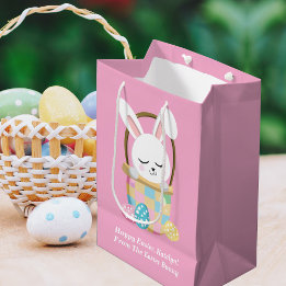Sac Cadeau Moyen Joli lapin de Pâques rose Filles personnalisées