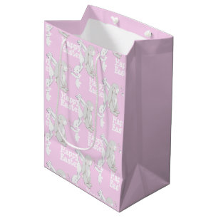 Sac Cadeau Moyen Joli lapin gris rose joyeux cadeau de Pâques