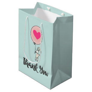 Sac Cadeau Moyen Joli lapin tenant un ballon avec Merci du coeur