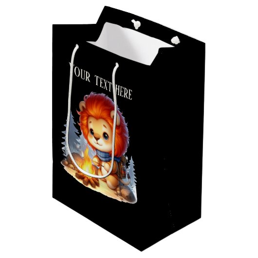 Sac Cadeau Moyen Joli lion camping ajouter du texte (Devant Angle)