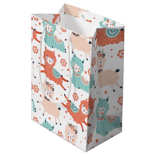 Sac Cadeau Moyen Joli Llama Boho Turquoise Orange Blush Enfants Cad (Dos Angle)