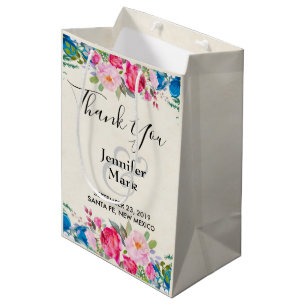 Sac Cadeau Moyen Joli Mariage de frontière rose et bleu