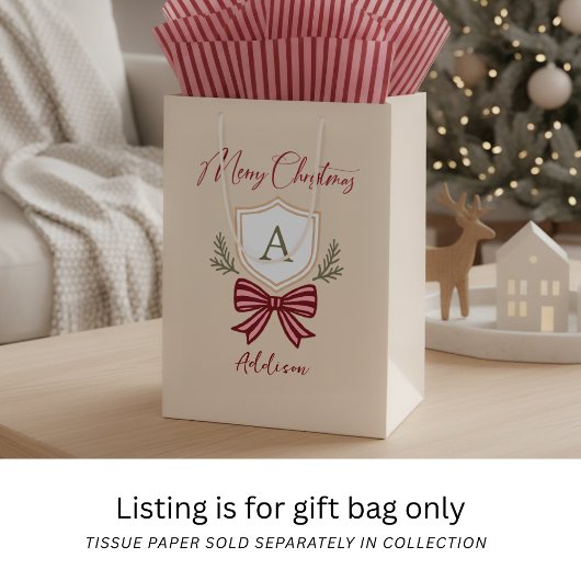 Sac Cadeau Moyen Joli Monogram Personnalisé Crest Bow Noël