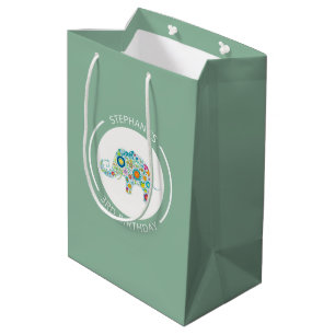 Sac Cadeau Moyen Joli monogramme d'éléphant aux fleurs colorées