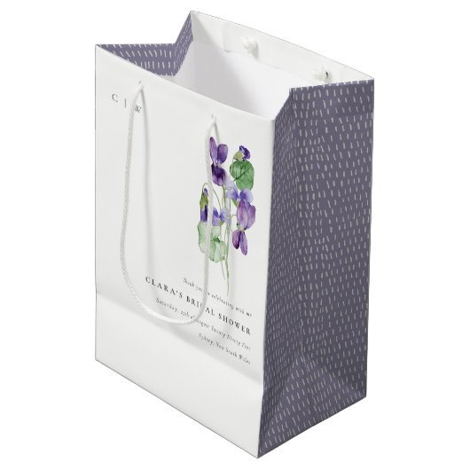 Sac Cadeau Moyen Joli Monogramme Violet Fête des mariées de Bund Fl (Devant Angle)