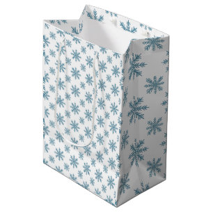 Sac Cadeau Moyen Joli motif de flocon de neige rétro aquarelle bleu