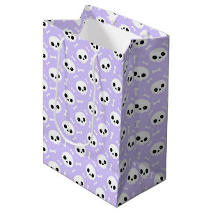 Sac Cadeau Moyen Joli motif d'Halloween Crâne et Os Violet
