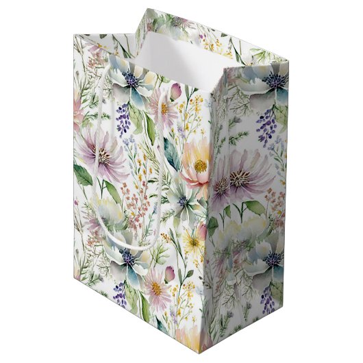 Sac Cadeau Moyen Joli motif floral pastel (Devant Angle)