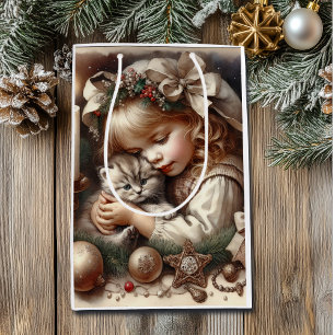 Sac Cadeau Moyen Joli Noël Cudtly Kitten