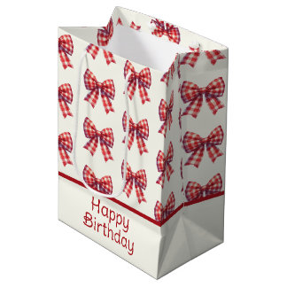 Sac Cadeau Moyen Joli nœud à carreaux rouge et crème
