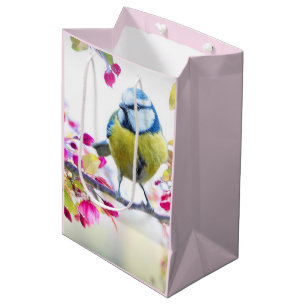 Sac Cadeau Moyen Joli oiseau bleu et jaune sur une branche Photo