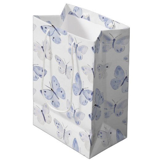 Sac Cadeau Moyen Joli Papillons blancs violets Anniversaire (Devant Angle)