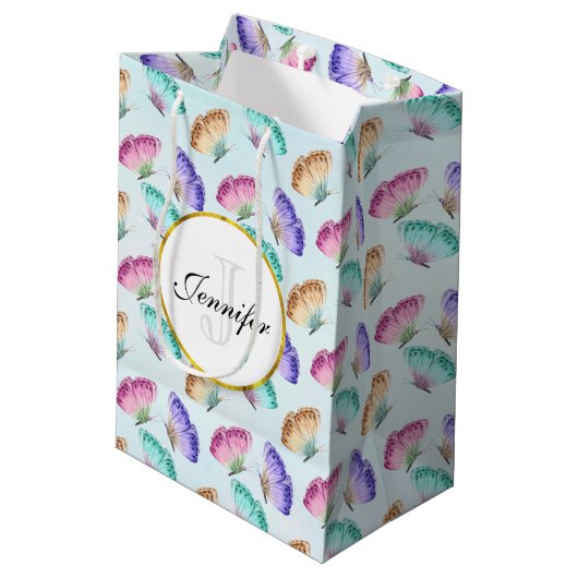 Sac Cadeau Moyen Joli Pastel Motif d'aquarelle papillon (Dos Angle)