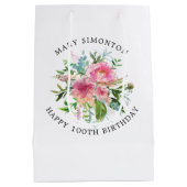 Sac Cadeau Moyen Joli Peony rose Floral 100e anniversaire (Dos)