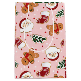 Sac Cadeau Moyen Joli Père Noël et papier à motif de Noël