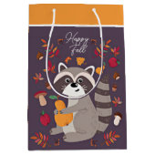 Sac Cadeau Moyen Joli raton laveur d'automne avec texte personnalis (Devant)