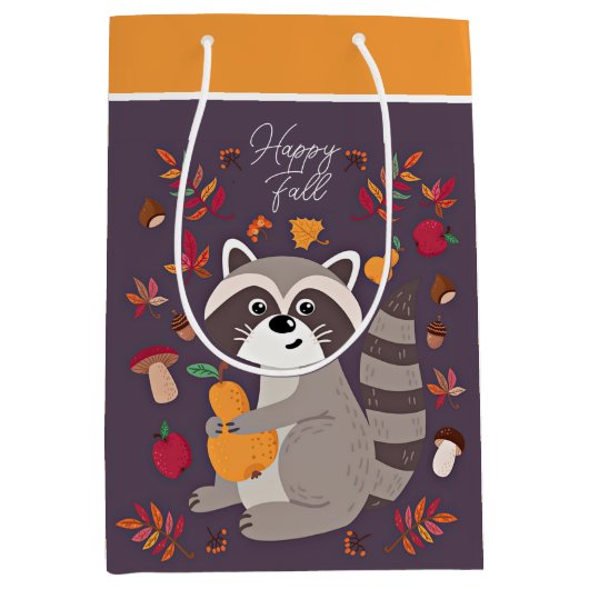 Sac Cadeau Moyen Joli raton laveur d'automne avec texte personnalis (Devant)