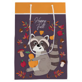 Sac Cadeau Moyen Joli raton laveur d'automne avec texte personnalis (Dos)