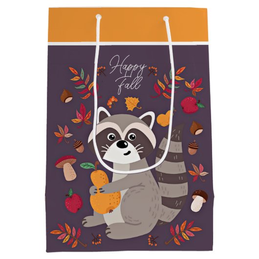 Sac Cadeau Moyen Joli raton laveur d'automne avec texte personnalis (Dos)