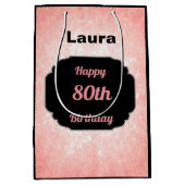Sac Cadeau Moyen Joli rose Ajouter un nom 80e anniversaire (Devant)