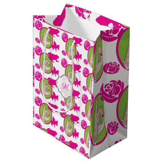 Sac Cadeau Moyen Joli rose et vert (Devant Angle)