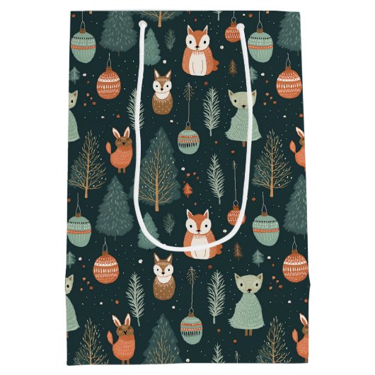 Sac Cadeau Moyen Joli Sage Green Winter Woodland Renards Noël (Dos)