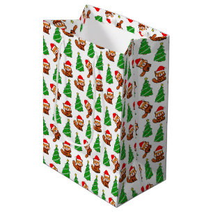 Sac Cadeau Moyen Joli sapin de Noël Panda rouge chapeau de Santa