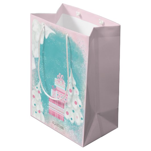 Sac Cadeau Moyen Joli Snowman rose et Mint Noël (Dos Angle)