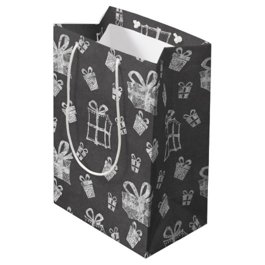 Sac Cadeau Moyen Joli tableau noir & blanc de Noël présent (Dos Angle)